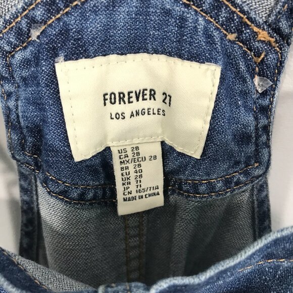 Forever 21 Overalls Womens 28 Blue Denim Jeans Distressed Straight Button Pocket - Picture 7 of 16